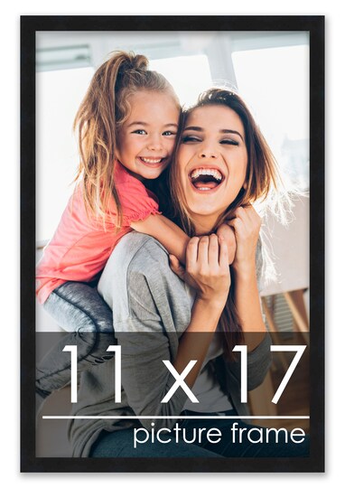 CustomPictureFrames.com; 11x17 Solid Wood Picture Frame with UV-Resistant Acrylic & Acid-Free Backing, Available in 6 Finishes: Matte Black, Matte White, Metallic Bronze, Silver, Natural Wood Grain & Mahogany; Category:Single Opening; Image:1